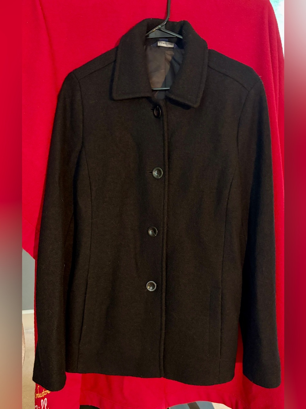 Lands' End Black Wool-Blend Pea Coat